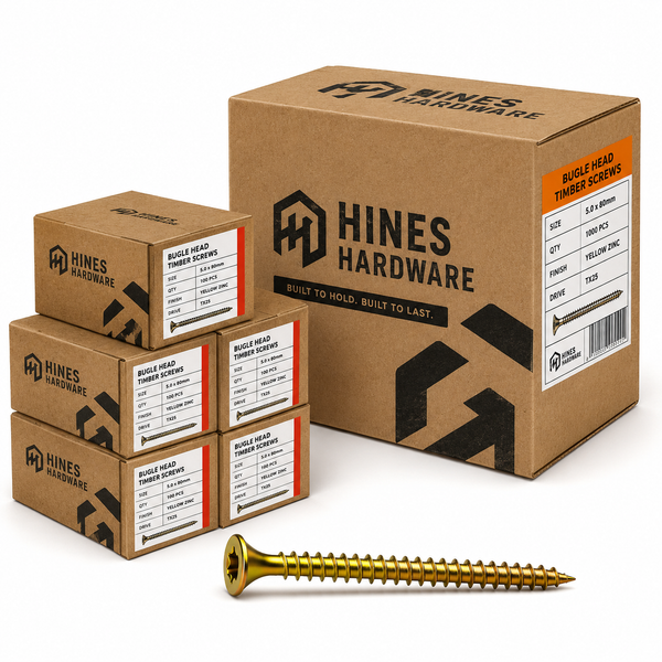 Hines Hardware Bugle Head Timber Screws – Yellow Zinc Finish