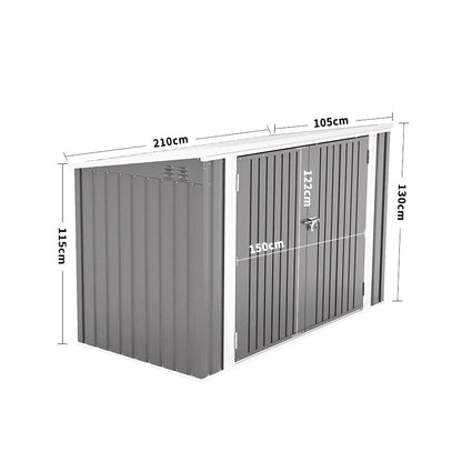 7x3ft Charcoal Black/Green/Grey Lockable Steel Garden Storage Shed