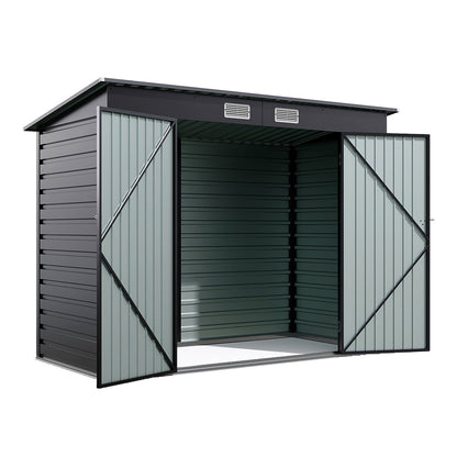 8x4ft Galvanized Steel Tool Storage Shed with Dual Doors