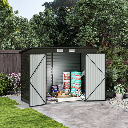 8x4ft Galvanized Steel Tool Storage Shed with Dual Doors
